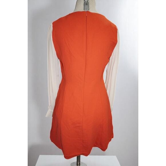 Browns Orange Mini Dress with Sheer Pleated Sleeves – Size M – Mod Retro Lined - Picture 9 of 10